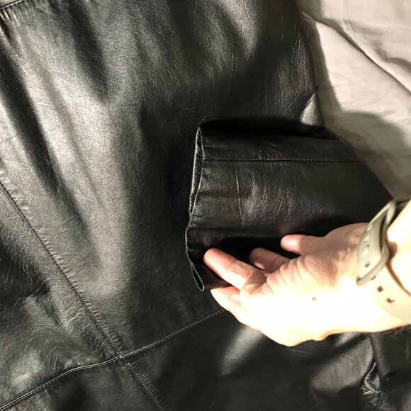 Vintage Charles Klein Womens Leather Trench Cota Small Black Button Front Biker - Picture 15 of 16